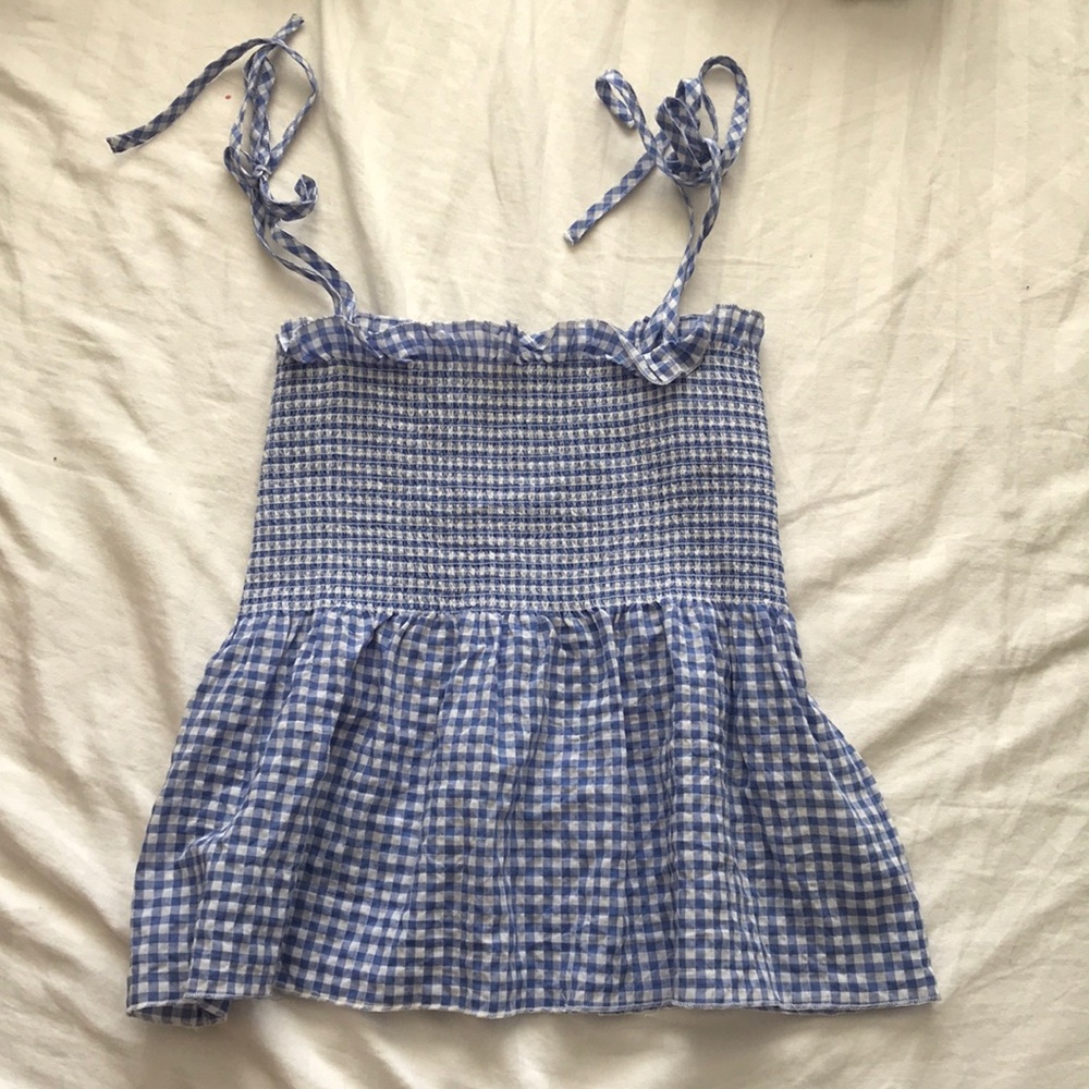 White tank top with blue plaid